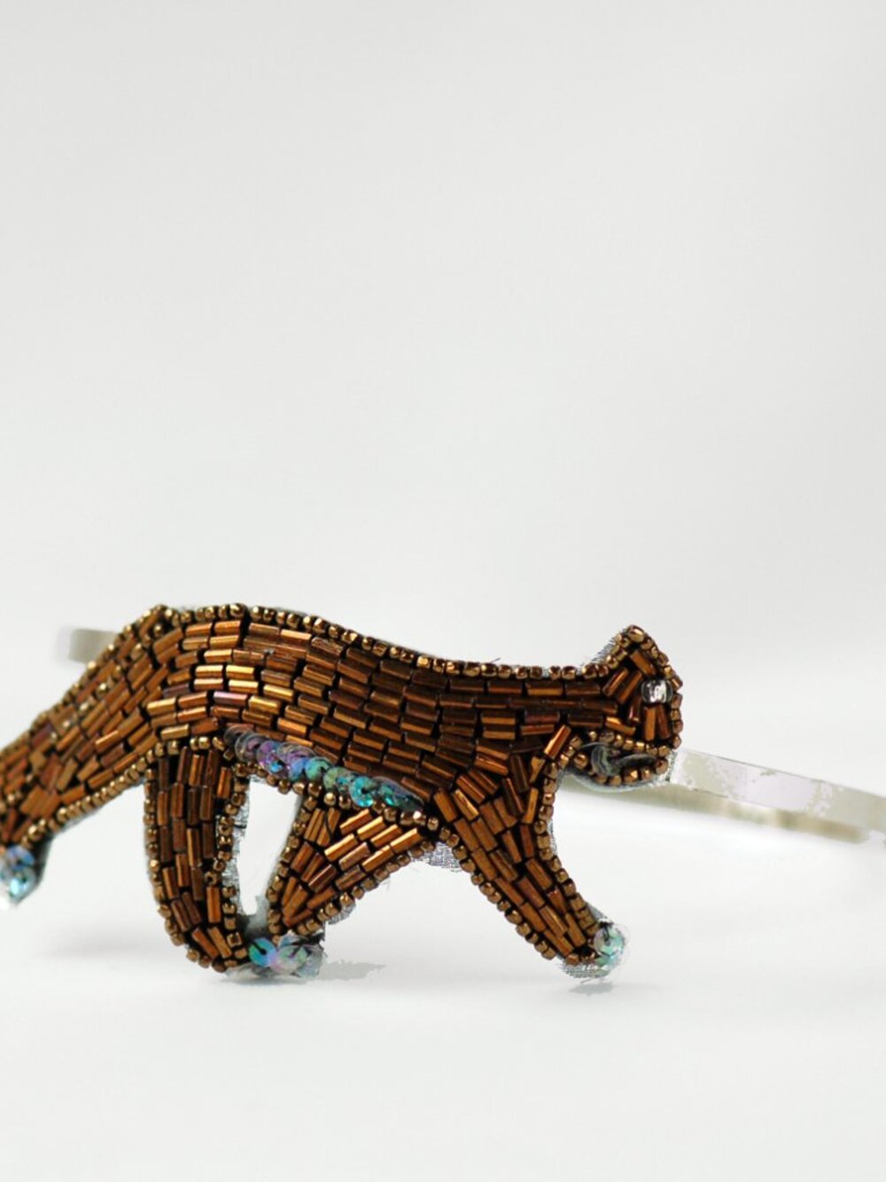 Prom headband - Panther shaped golden sequin - upcycled